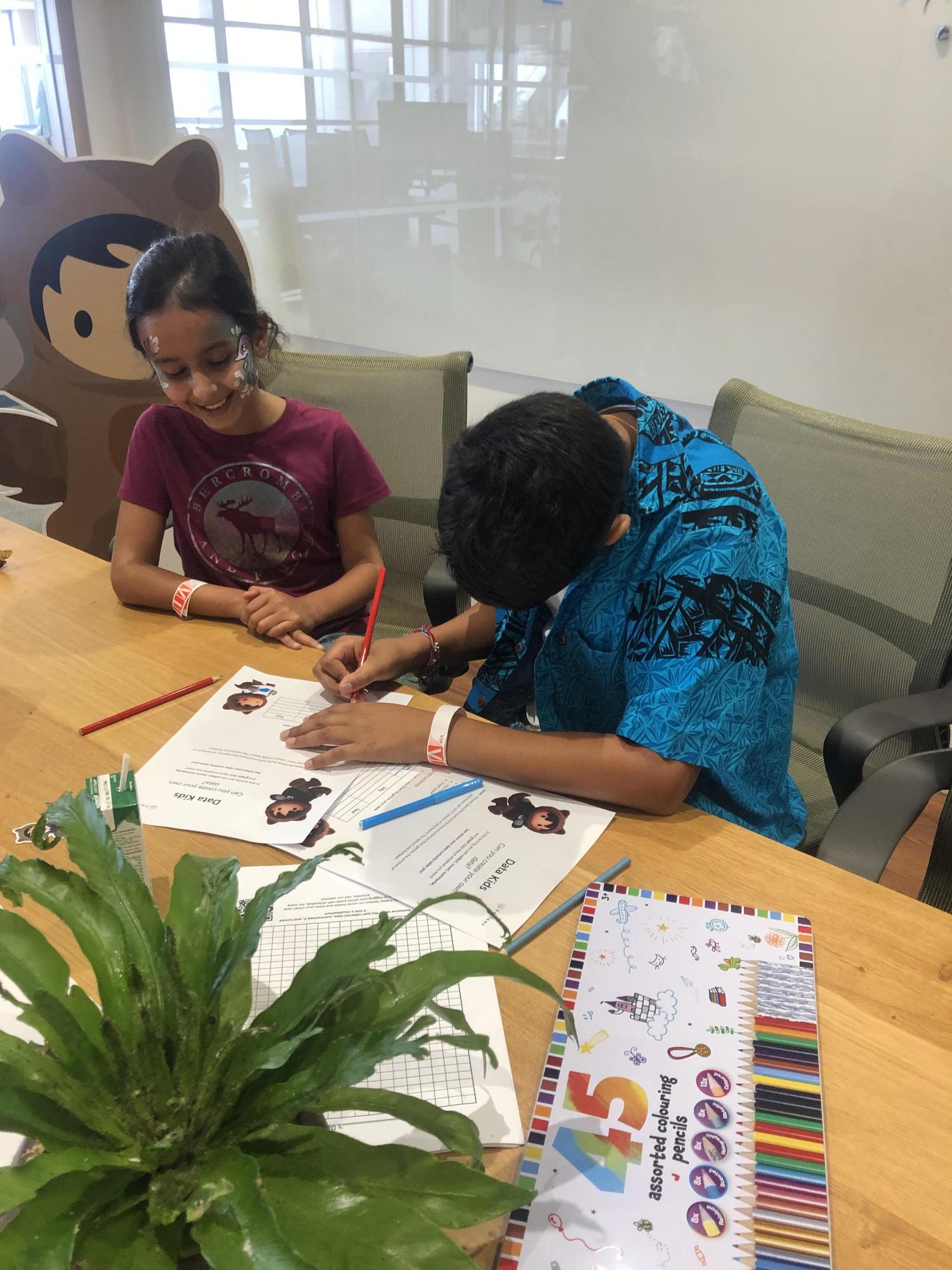 students working at a table